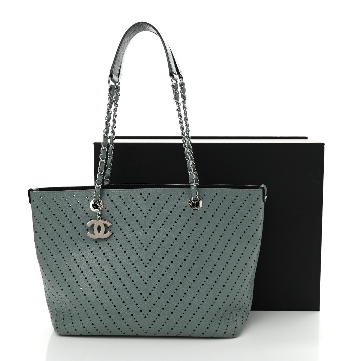 Chanel Perforated Grained Calfskin Small Shopping Tote Green 16 of 16