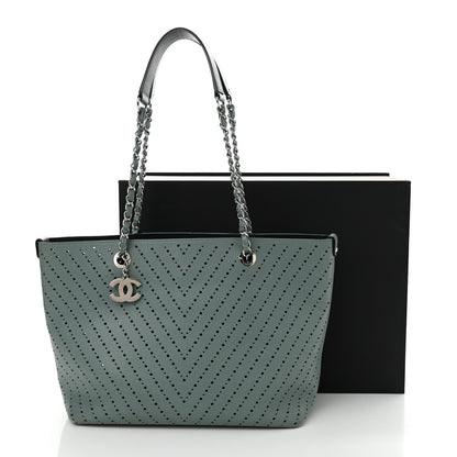 Chanel Perforated Grained Calfskin Small Shopping Tote Green 16 of 16