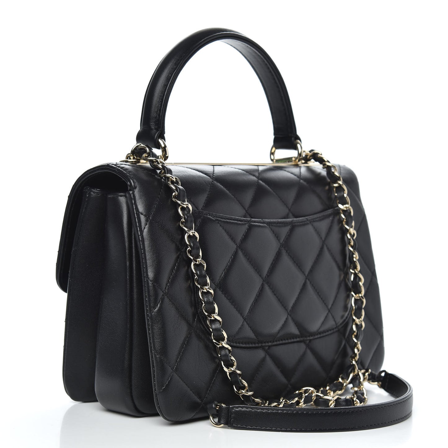 Lambskin Quilted Small Trendy CC Dual Handle Flap Bag Black