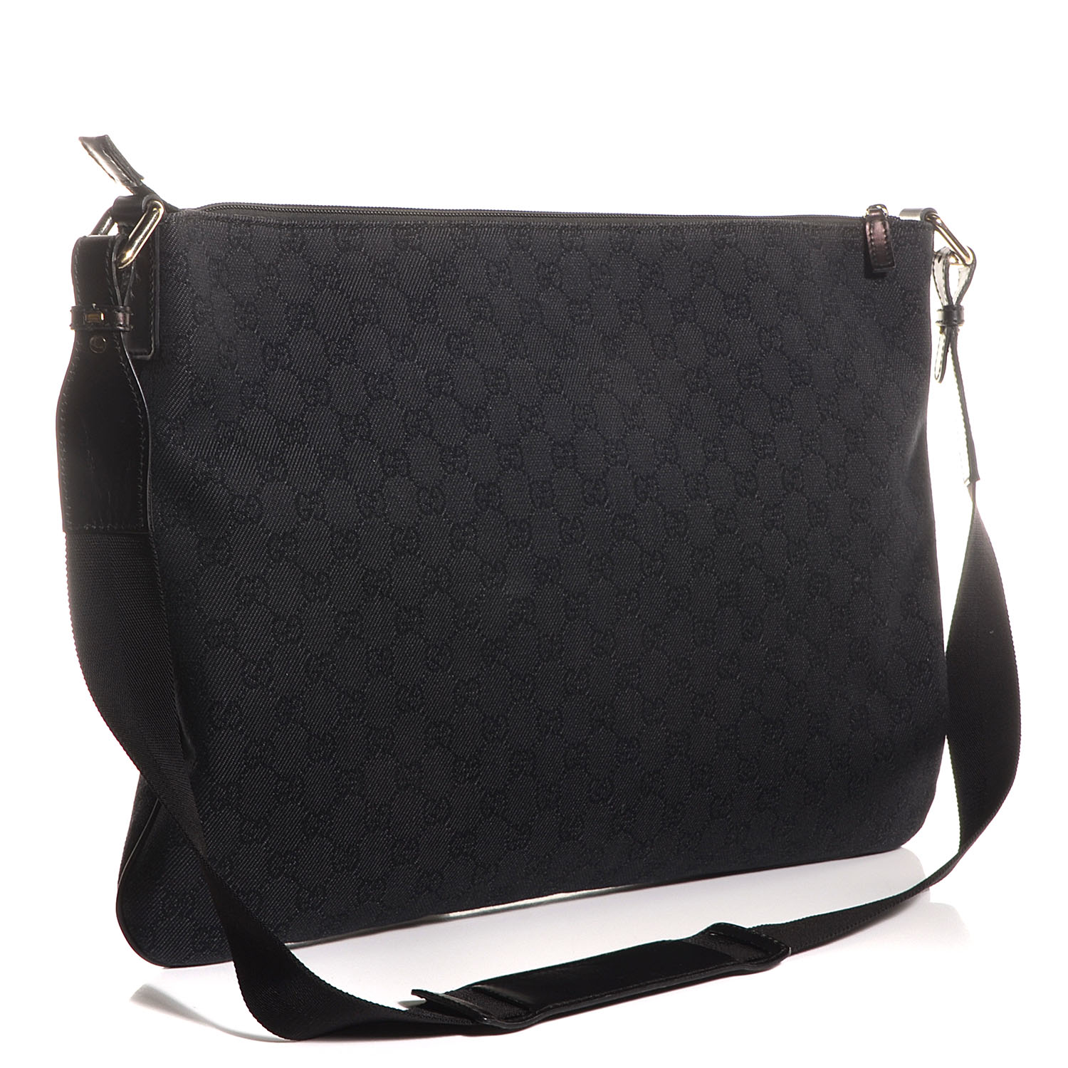 Gucci Denim Monogram Flat Messenger Bag Black 3 of 7
