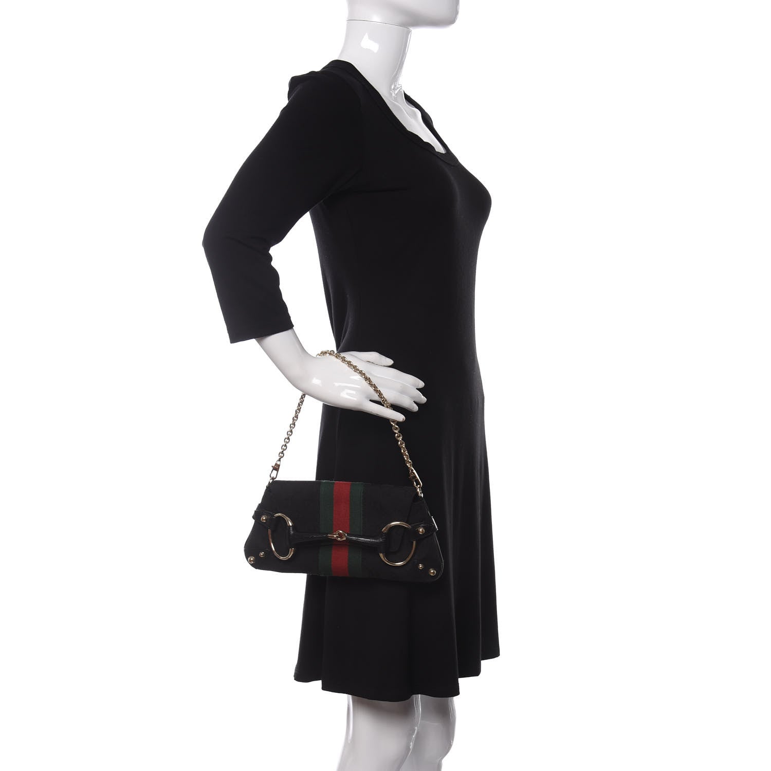 Gucci Monogram Web Horsebit Chain Clutch Black 2 of 12