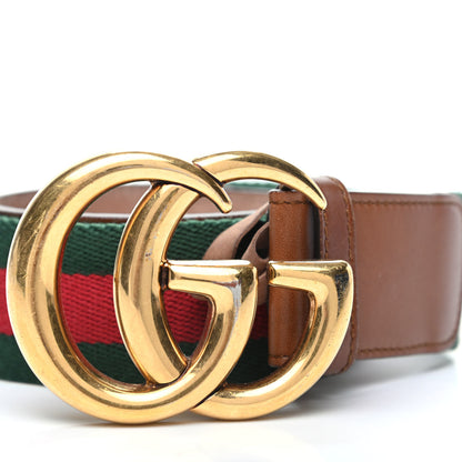 Gucci Nylon Calfskin Double G Web 40mm Belt 95 38 Green Red Cuir 6 of 6