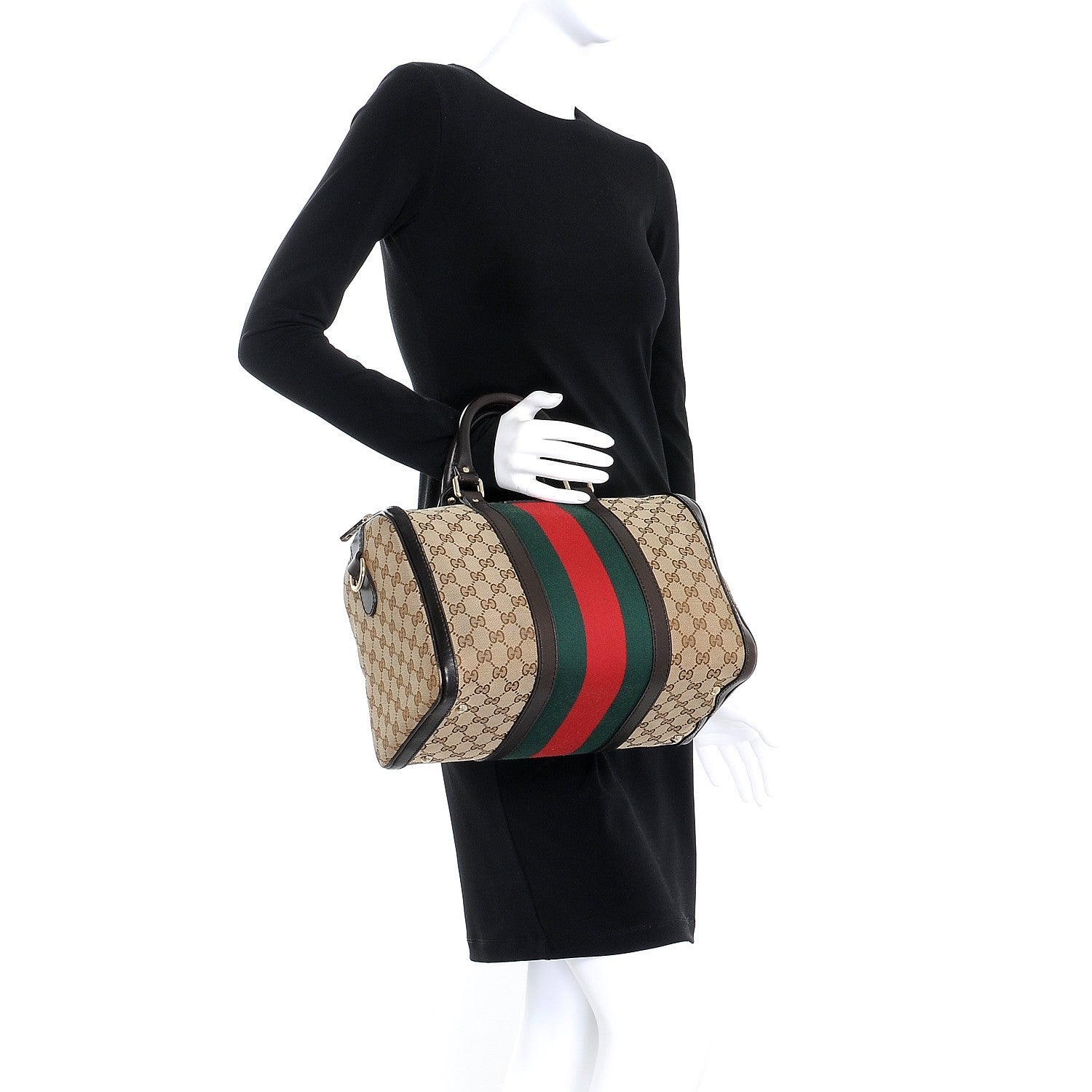 Gucci Monogram Vintage Web Medium Boston Dark Brown 3 of 15