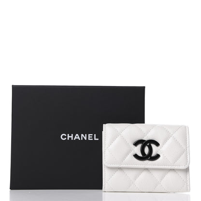 Chanel Caviar Quilted My Everything Flap Card Holder Wallet White Black 8 of 8