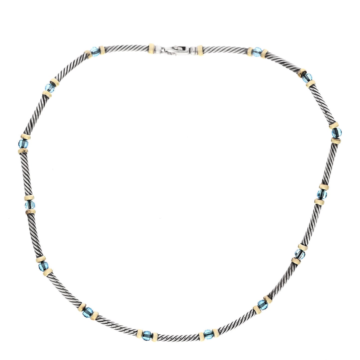 Sterling Silver 14K Yellow Gold Blue Topaz Hampton Cable Choker Necklace