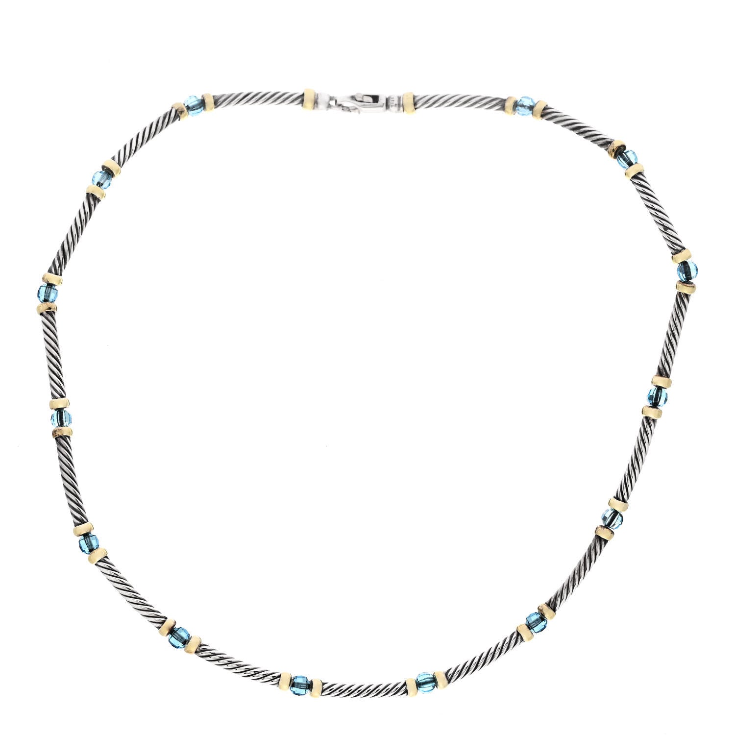 David Yurman Sterling Silver 14K Yellow Gold Blue Topaz Hampton Cable Choker Necklace 1 of 4