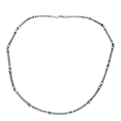 David Yurman Sterling Silver 14K Yellow Gold Blue Topaz Hampton Cable Choker Necklace 1 of 4