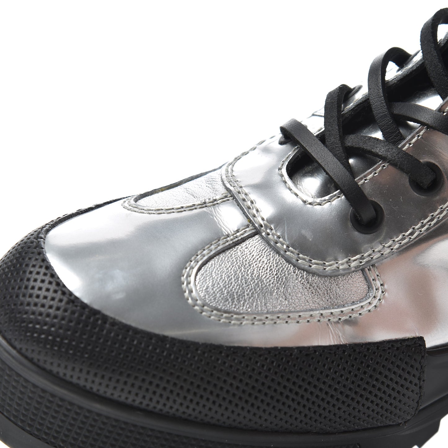 Patent Calfskin Spaceship Laureate Platform Desert Boots 37.5 Silver