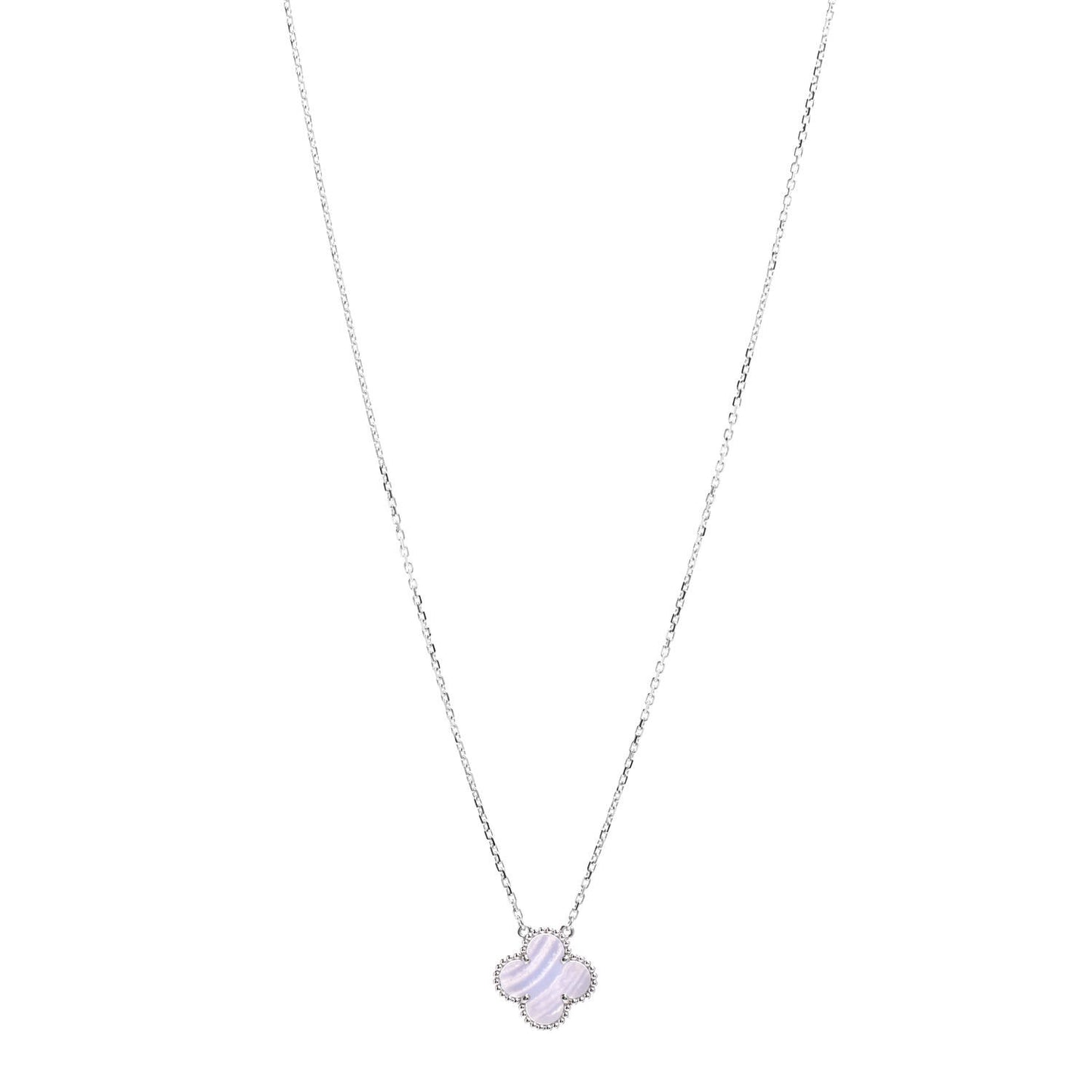 18K White Gold Chalcedony Vintage Alhambra Pendant Necklace