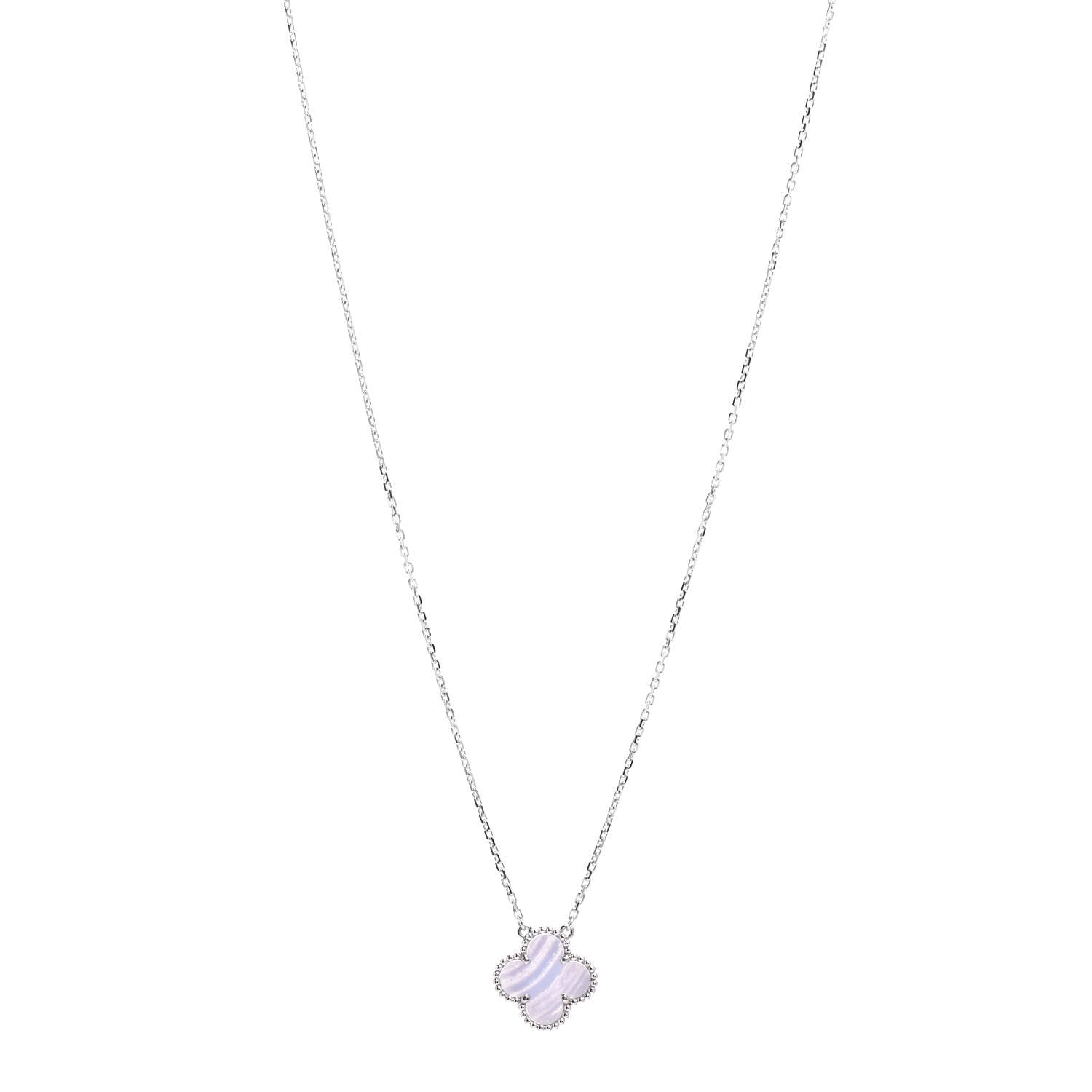 Van Cleef & Arpels 18K White Gold Chalcedony Vintage Alhambra Pendant Necklace 1 of 6