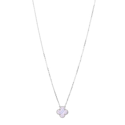 Van Cleef & Arpels 18K White Gold Chalcedony Vintage Alhambra Pendant Necklace 1 of 6