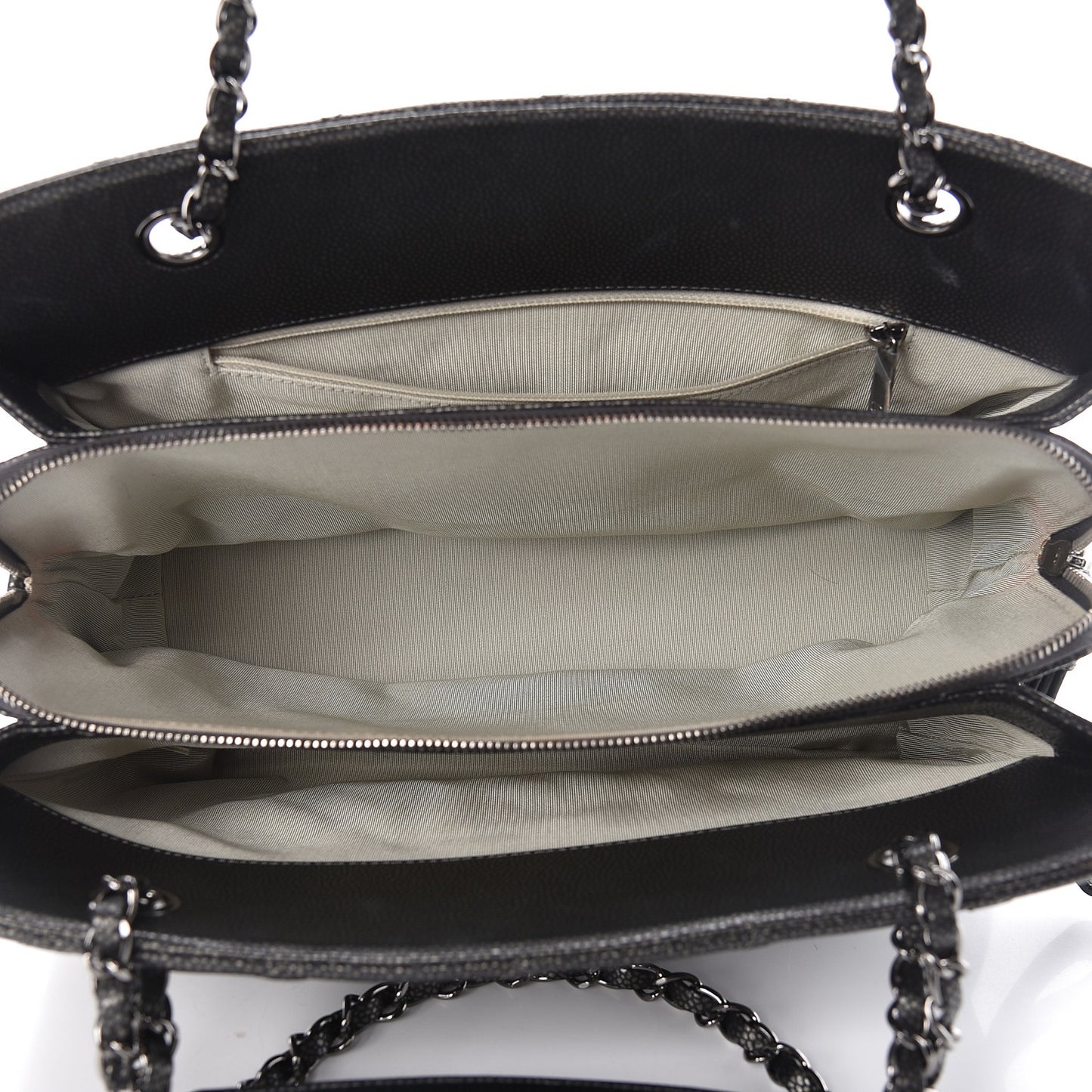 Metallic Caviar Quilted CC Tote Dark Silver