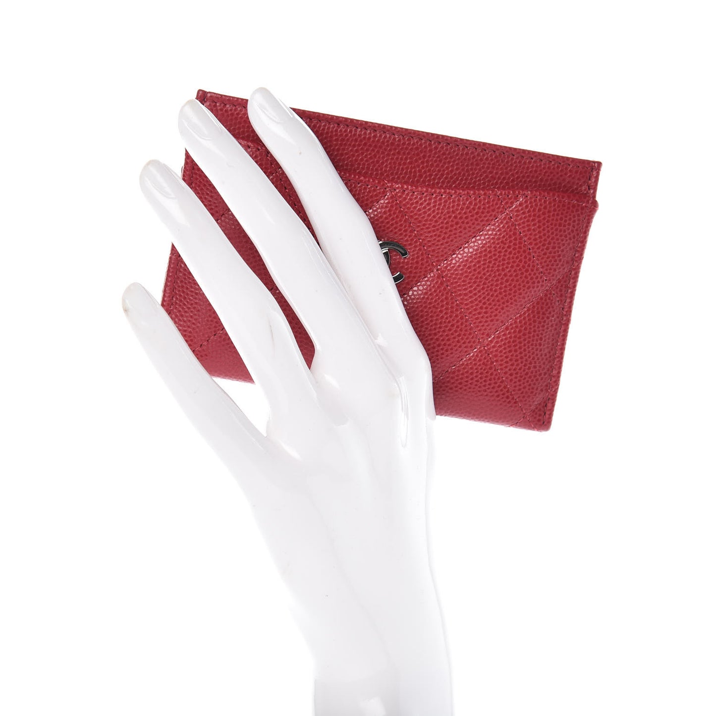 Caviar Quilted Card Holder Dark Red