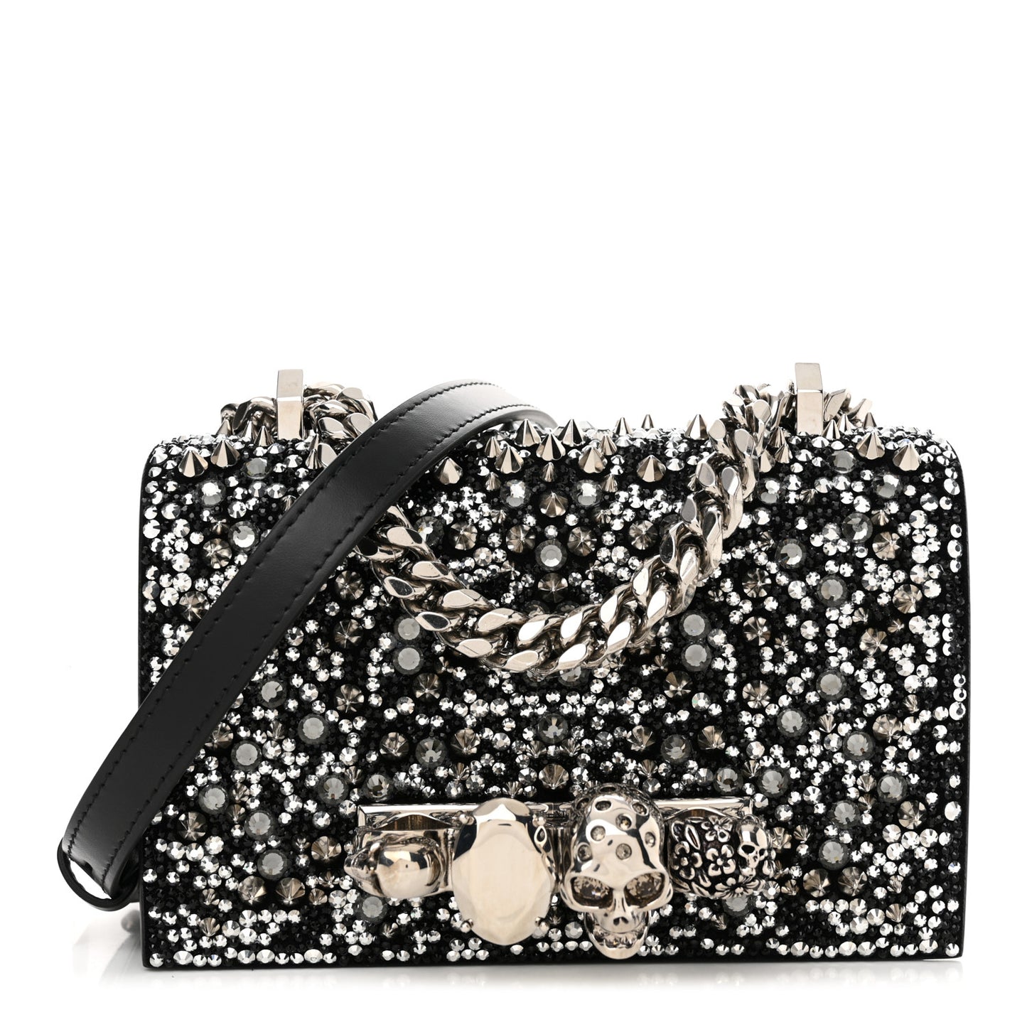Calfskin Studded Knuckle Satchel Black Silver