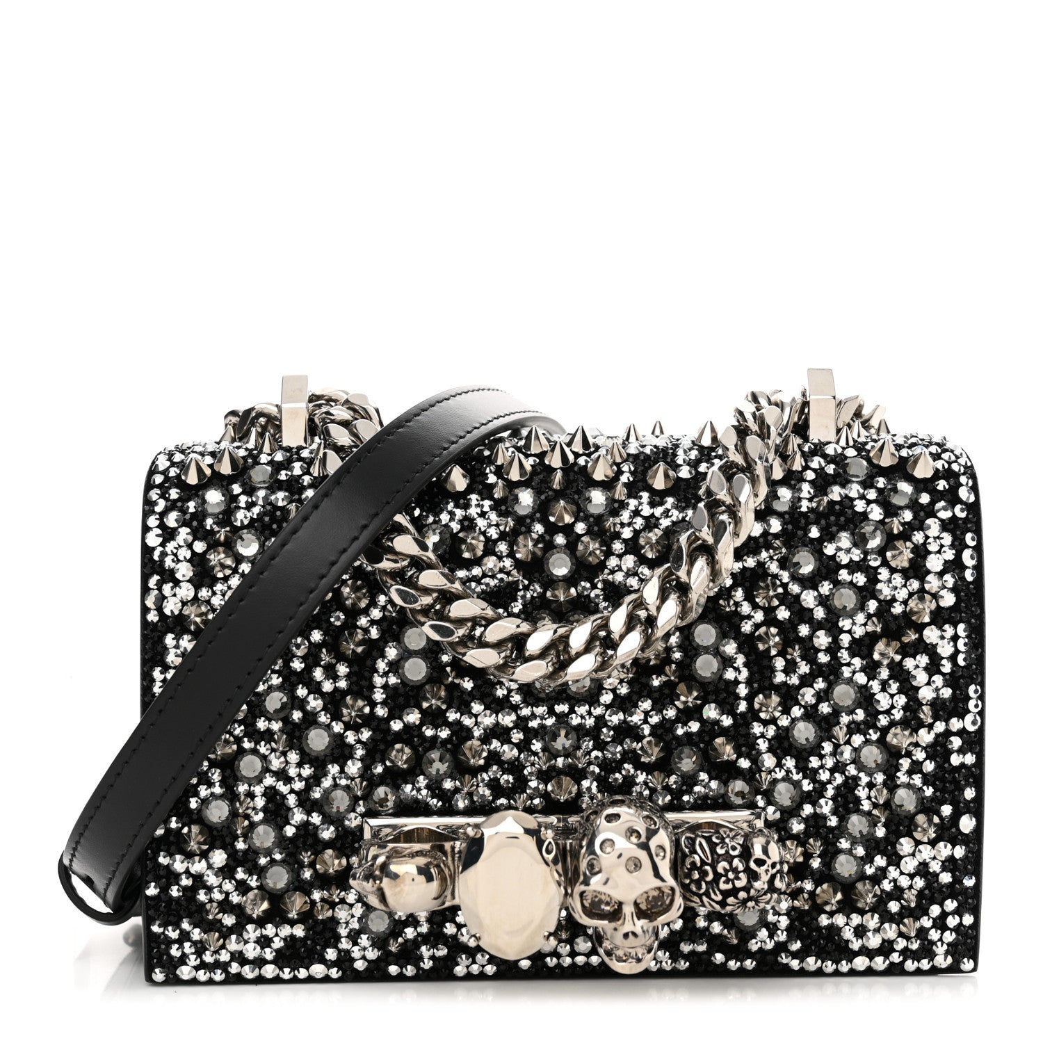 Alexander McQueen Calfskin Studded Knuckle Satchel Black Silver 1 of 13