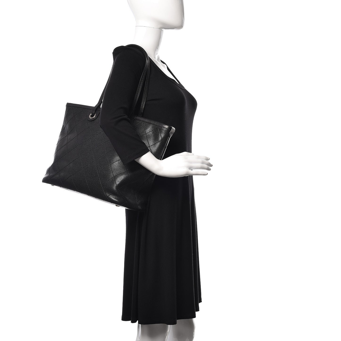 Grained Calfskin Shopping Fever Tote Black