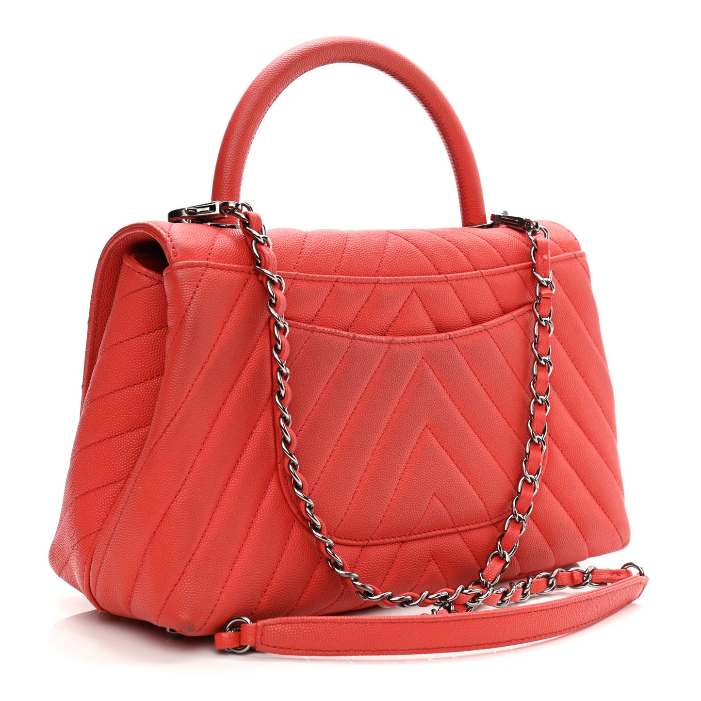 Caviar Chevron Quilted Small Coco Handle Flap Red