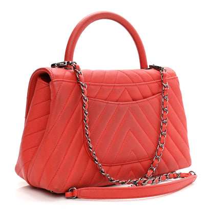 Chanel Caviar Chevron Quilted Small Coco Handle Flap Red 3 of 21
