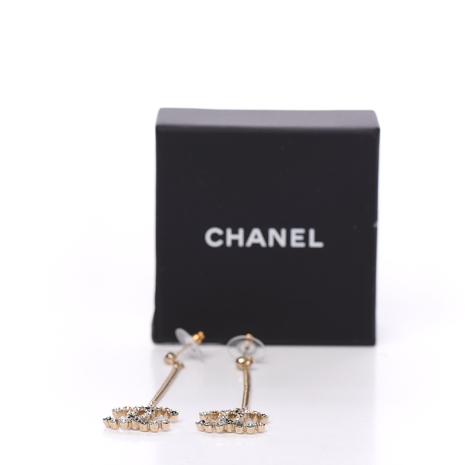 Chanel Crystal CC Drop Earrings Pink Grey Gold 4 of 4