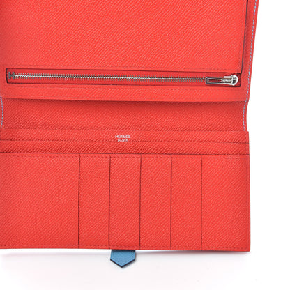 Hermes Epsom Bearn Verso Gusset Wallet Blue du Nord Rouge De Coeur 5 of 6