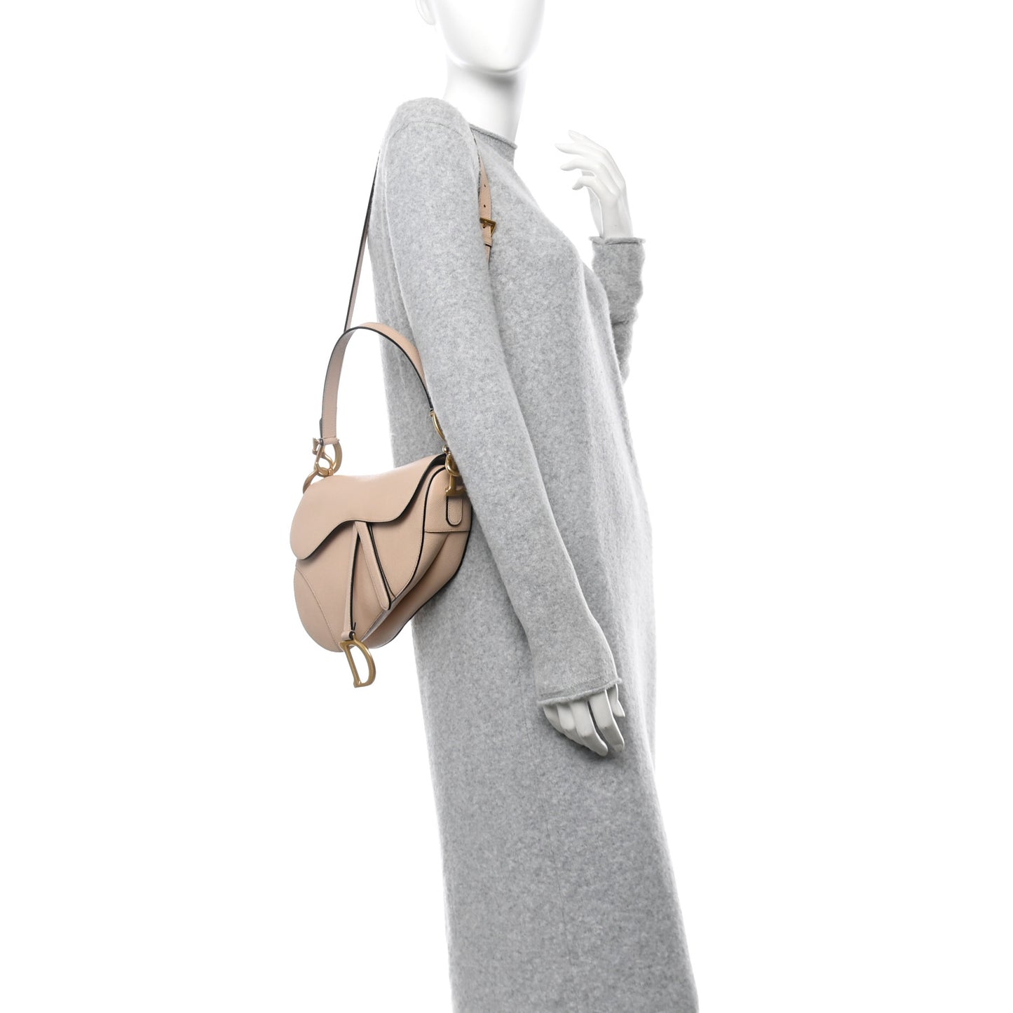 Grained Calfskin Saddle Bag With Strap Warm Taupe