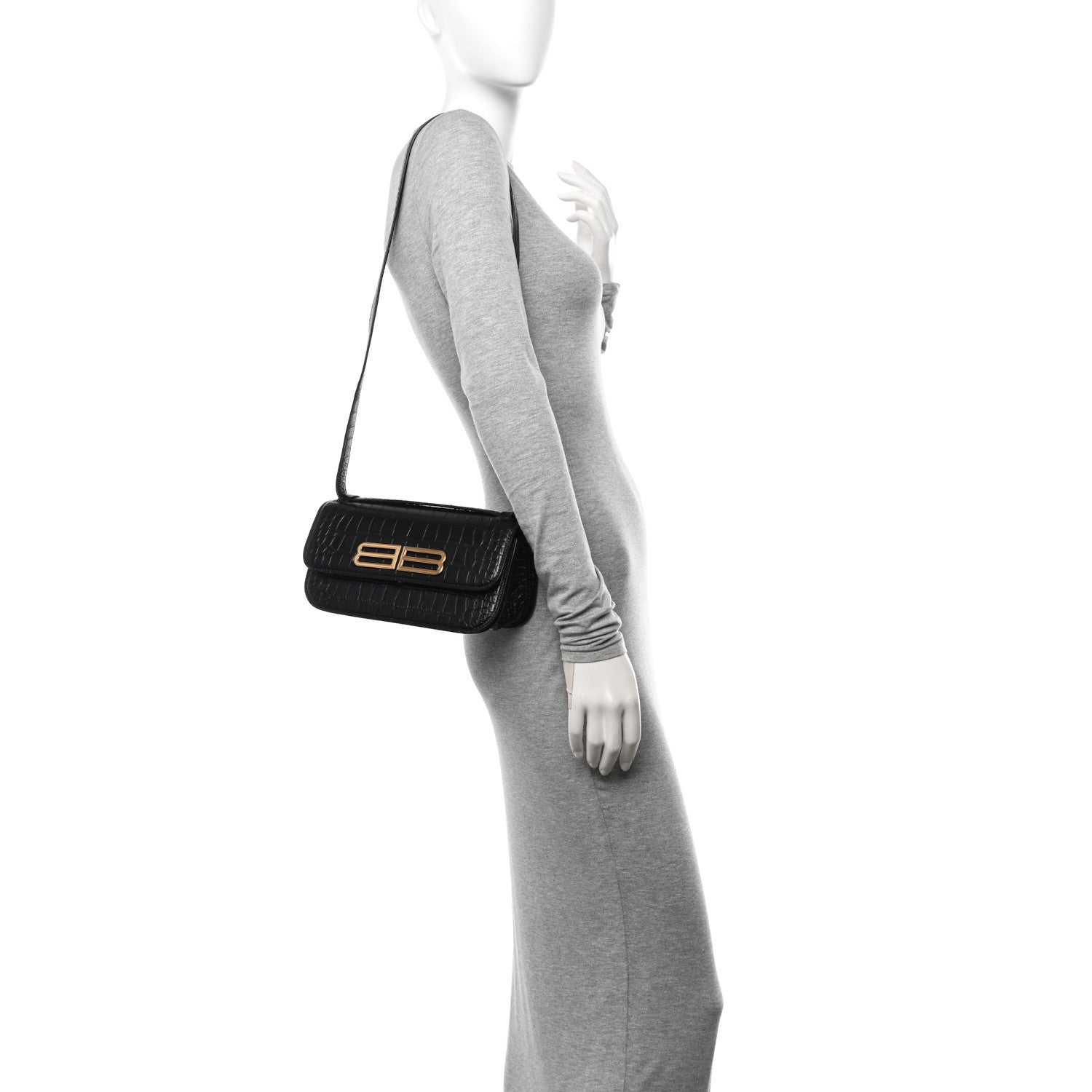 Balenciaga Extra Supple Calfskin Crocodile Embossed Small Gossip Bag Black 2 of 12