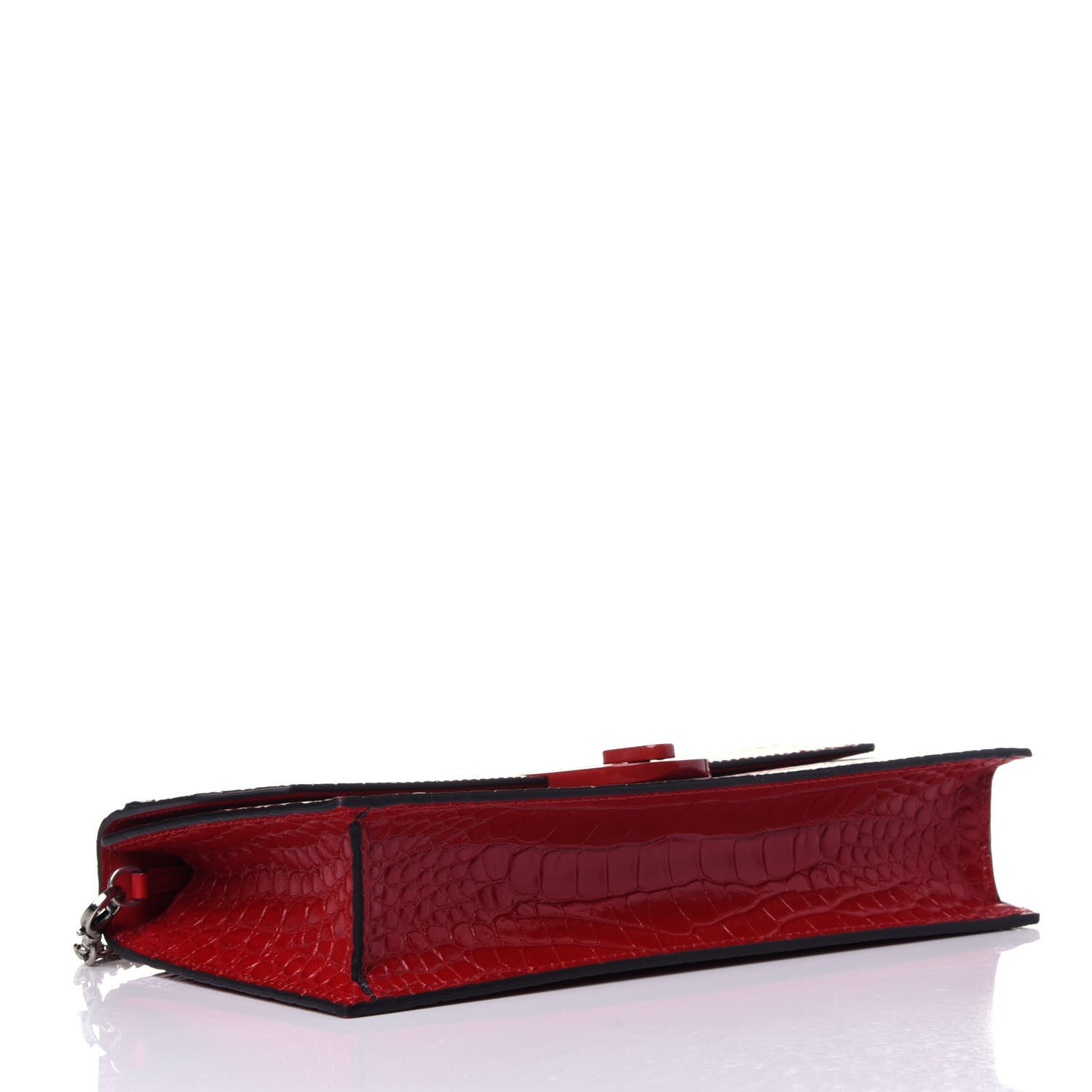 Christian Louboutin Calfskin Alligator Embossed Elisa Baguette Red 3 of 9