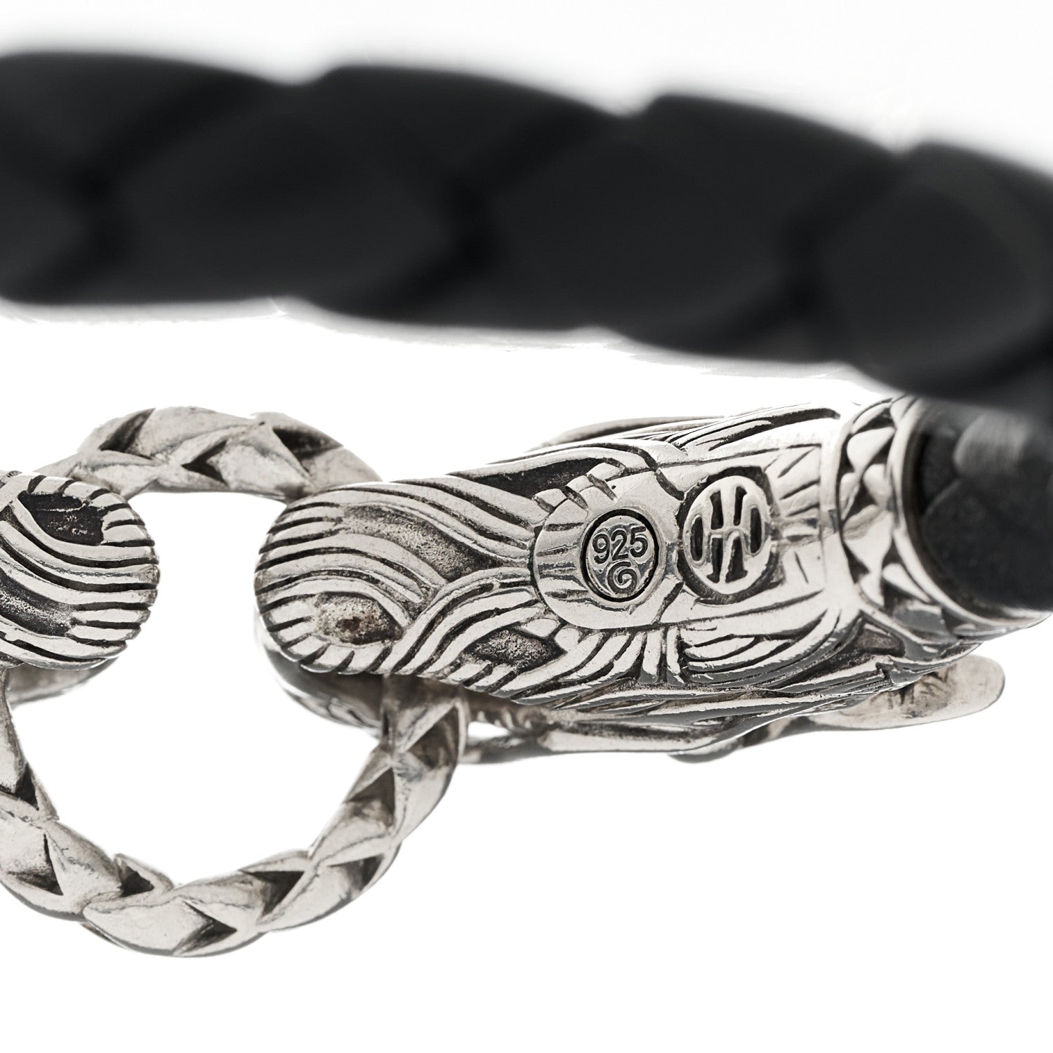 John Hardy Sterling Silver Leather Naga Dragon Legend Bracelet Black 3 of 5