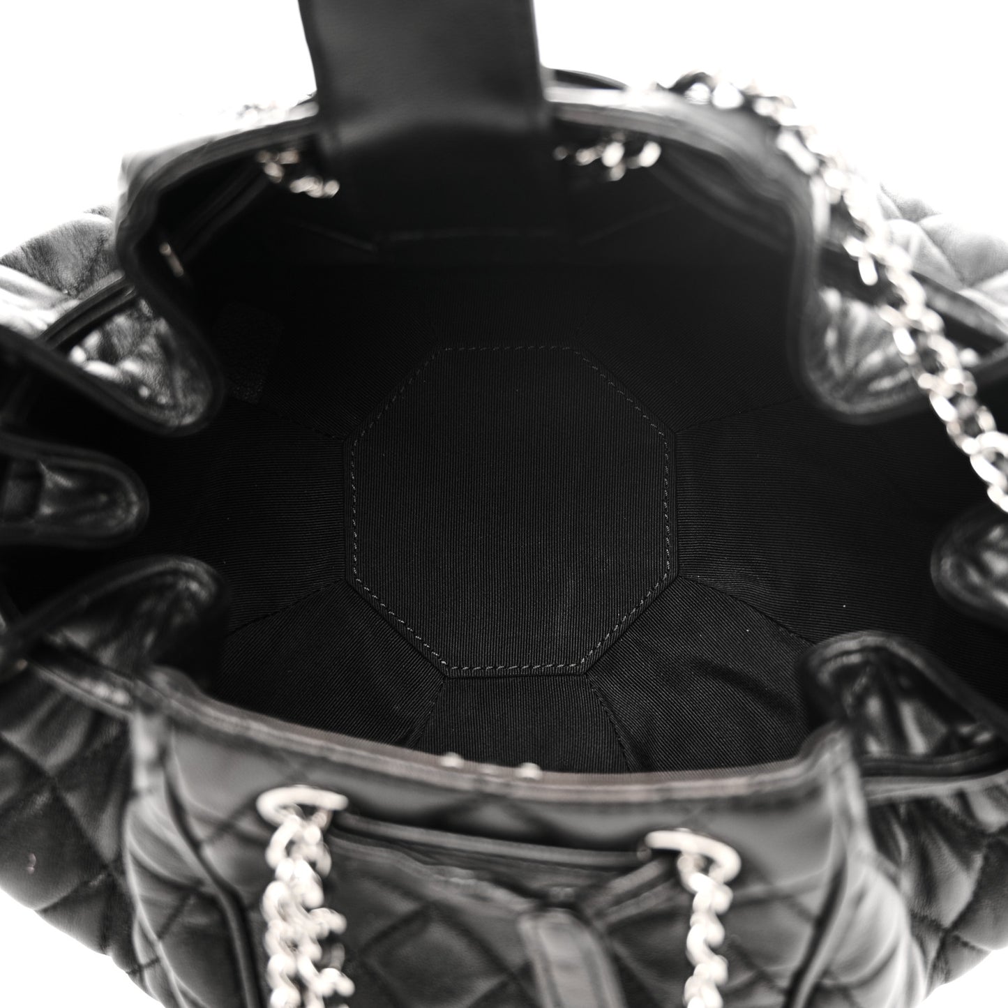 Calfskin Quilted Drawstring Sac Cordon Bag Black