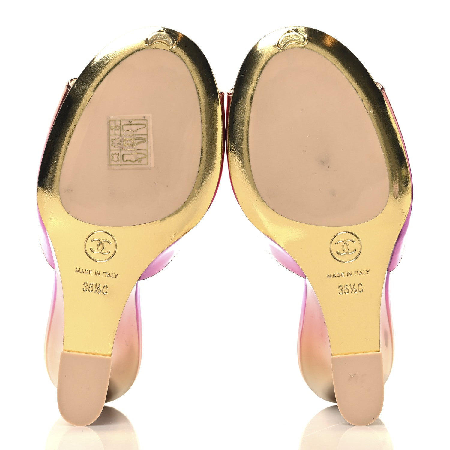 Chanel Laminated Calfskin Wedge Mules 36.5 Pink Orange Yellow