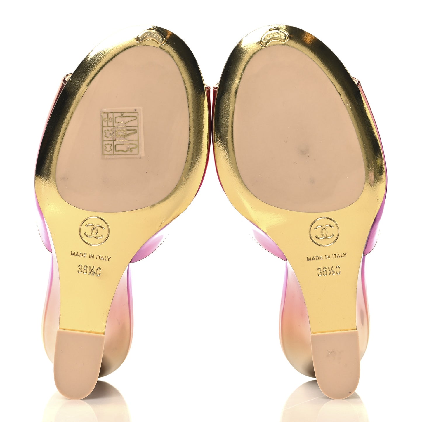 Laminated Calfskin Wedge Mules 36.5 Pink Orange Yellow