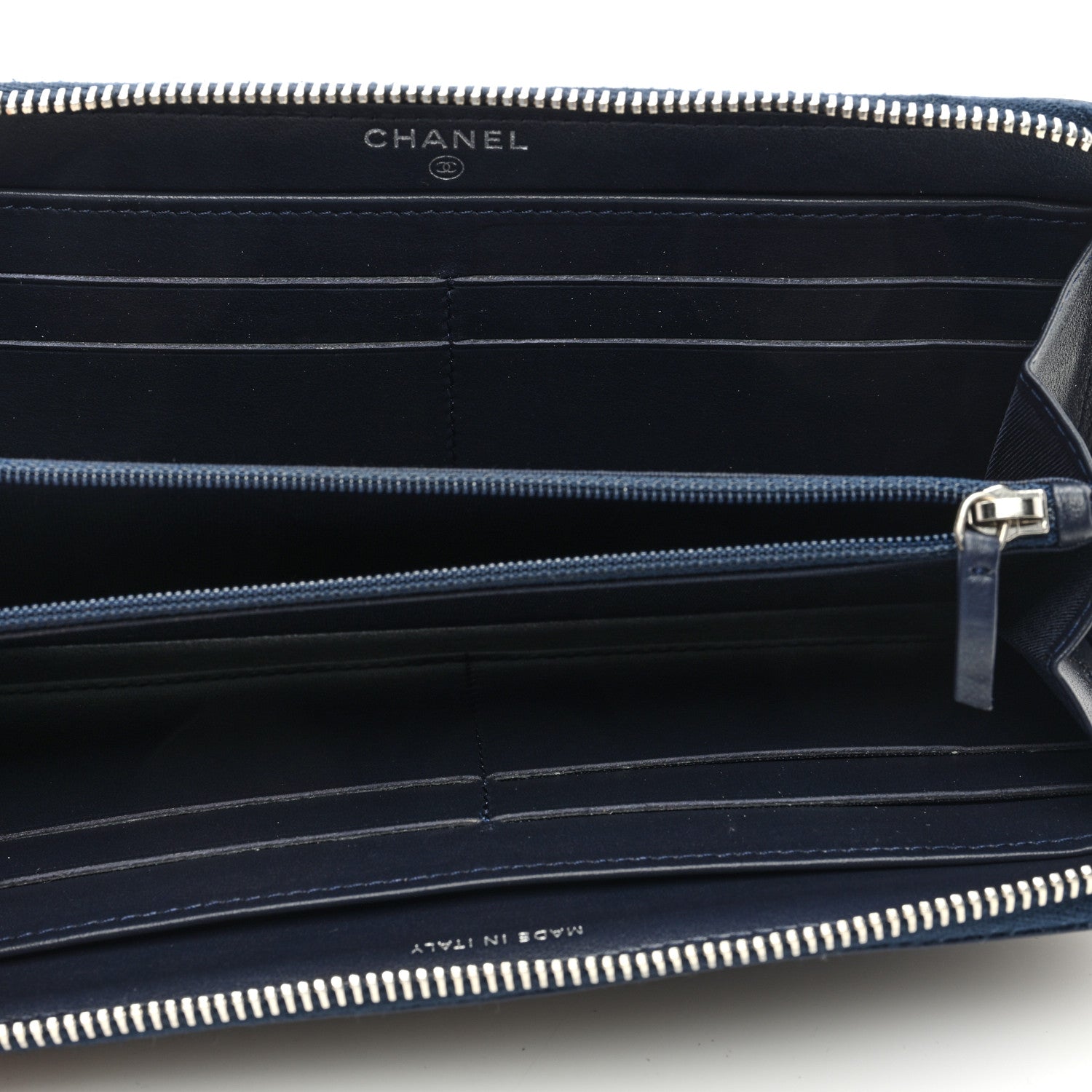 Chanel Camellia Embossed Large Zip Around Gusset Wallet Navy 5 of 7