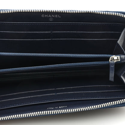 Chanel Camellia Embossed Large Zip Around Gusset Wallet Navy 5 of 7