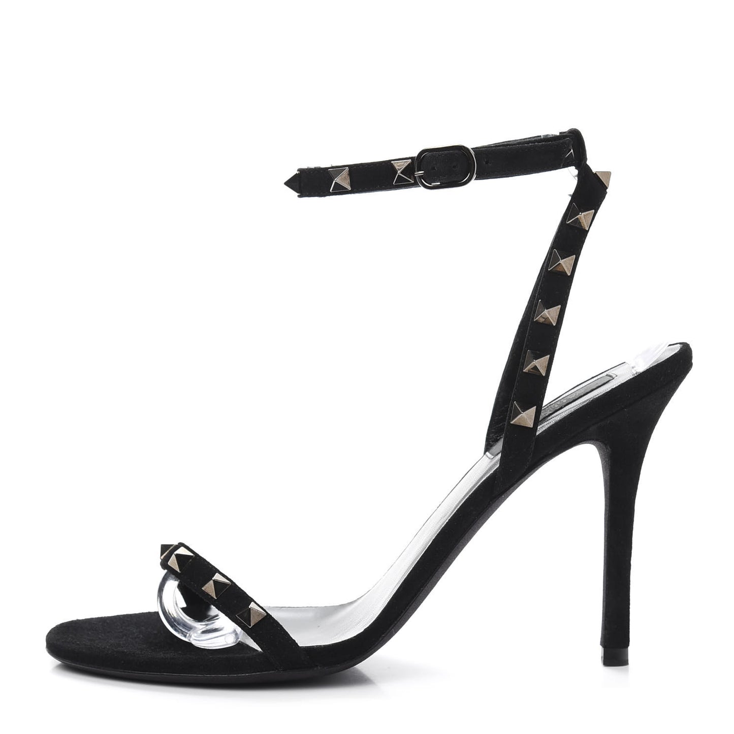 Suede Rockstud Ankle Strap 100mm Sandals 39.5 Black