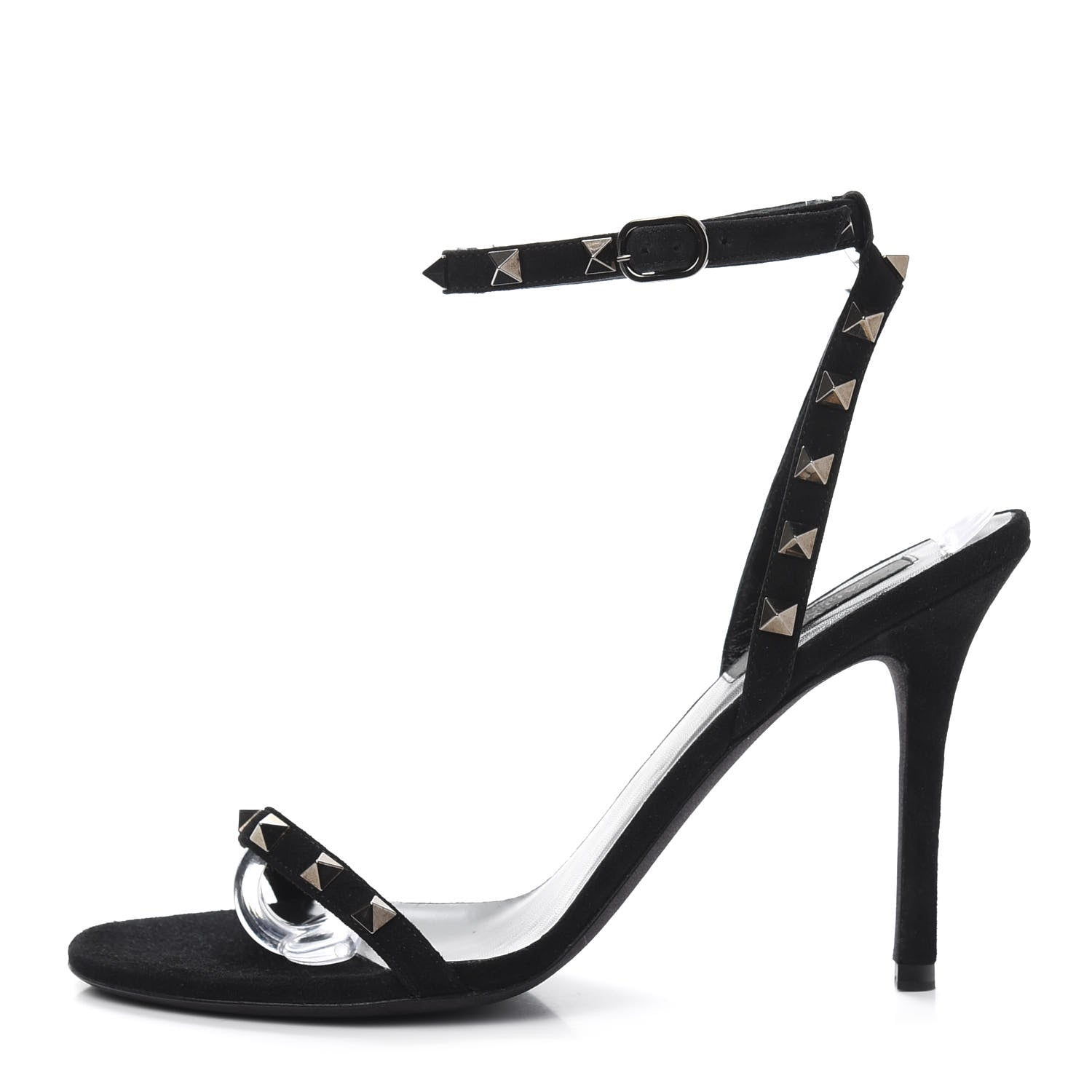 Valentino Garavani Suede Rockstud Ankle Strap 100mm Sandals 39.5 Black 1 of 8