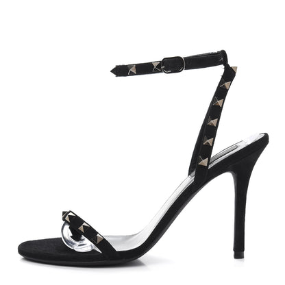 Valentino Garavani Suede Rockstud Ankle Strap 100mm Sandals 39.5 Black 1 of 8