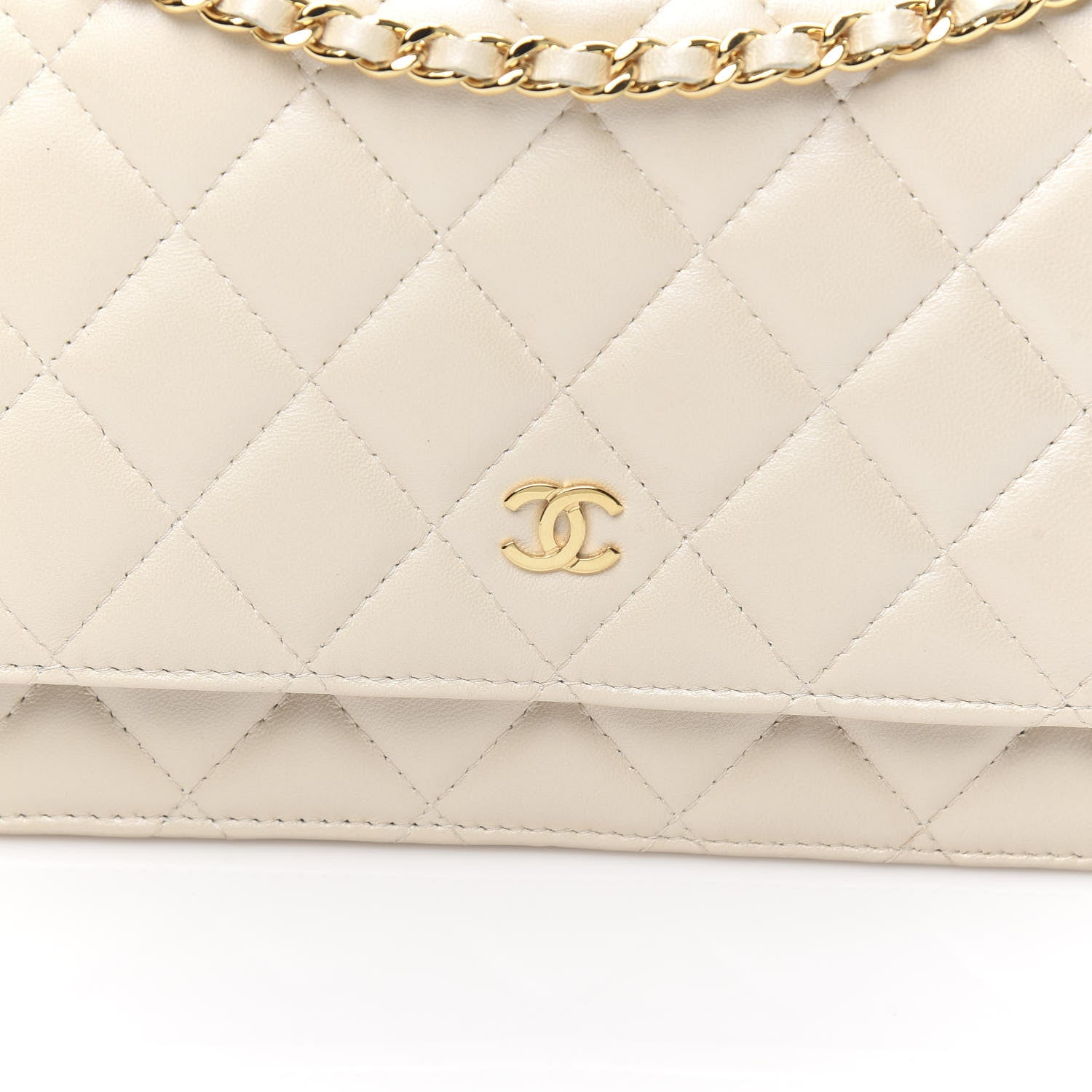 Chanel Pearly Lambskin Quilted Wallet On Chain WOC Light Beige 11 of 11