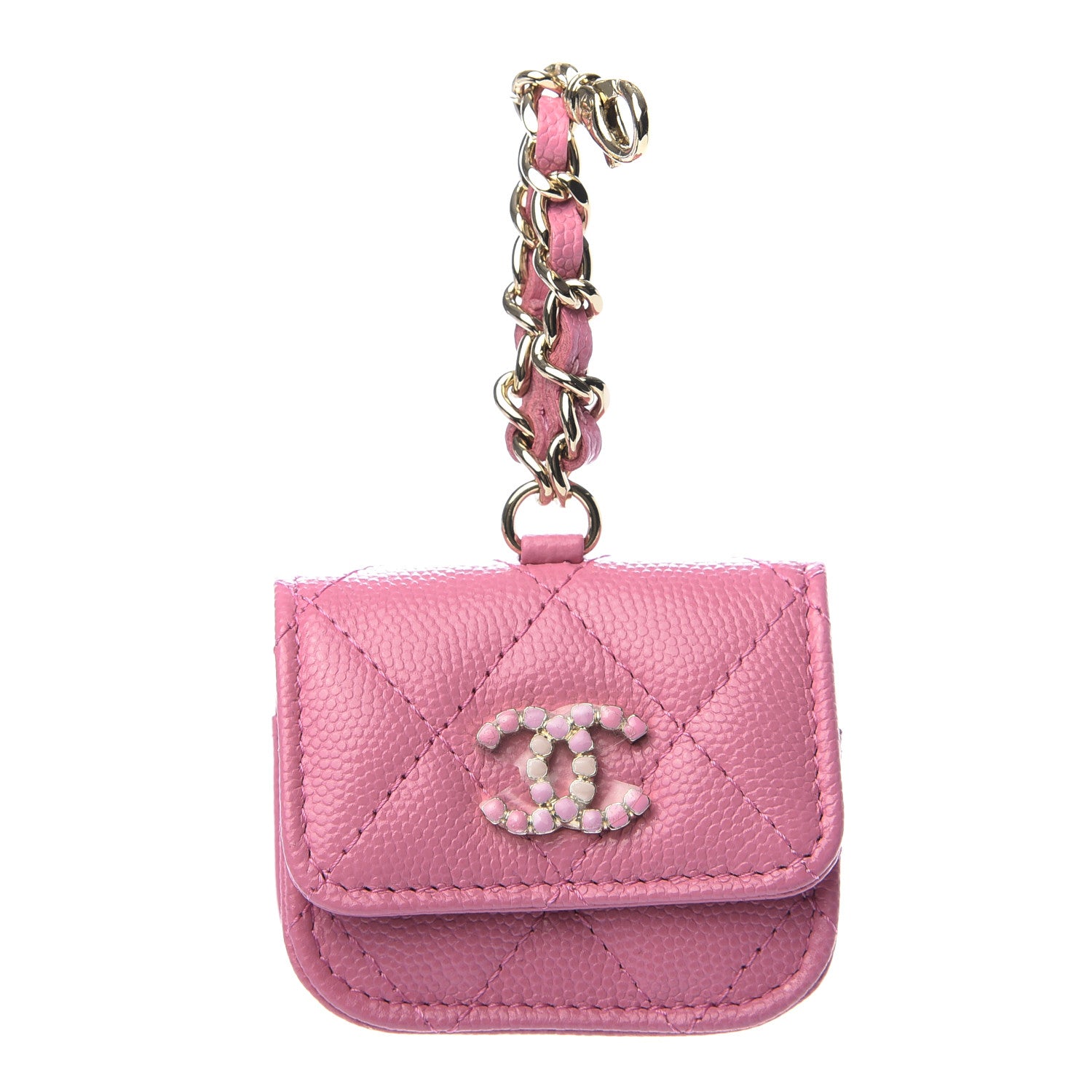 Chanel Caviar Quilted Crystal CC Airpods Pro Case Pink 1 of 5