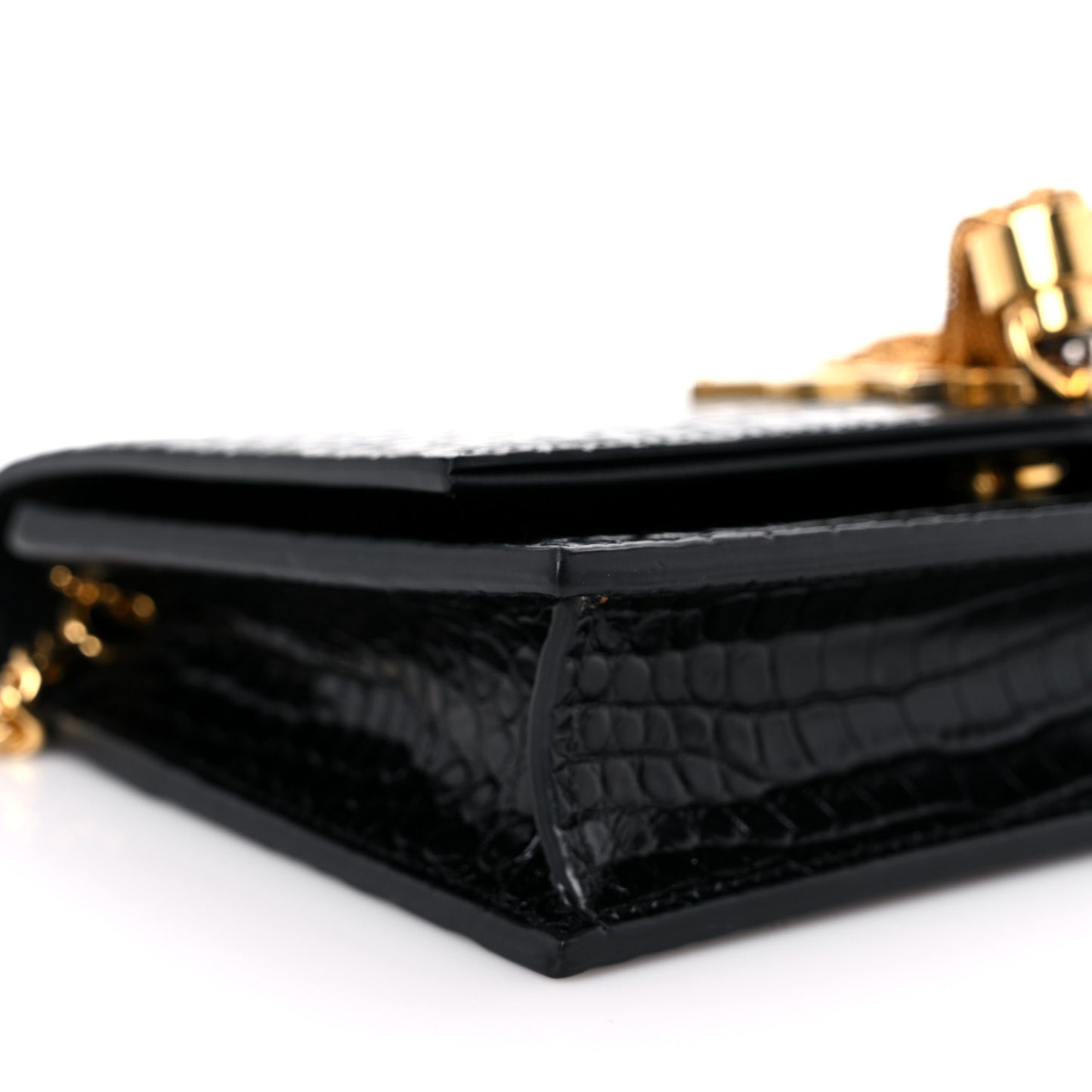 Calfskin Crocodile Embossed Kate Monogram Tassel Chain Wallet Black