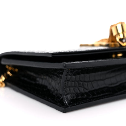 Saint Laurent Calfskin Crocodile Embossed Kate Monogram Tassel Chain Wallet Black 8 of 11