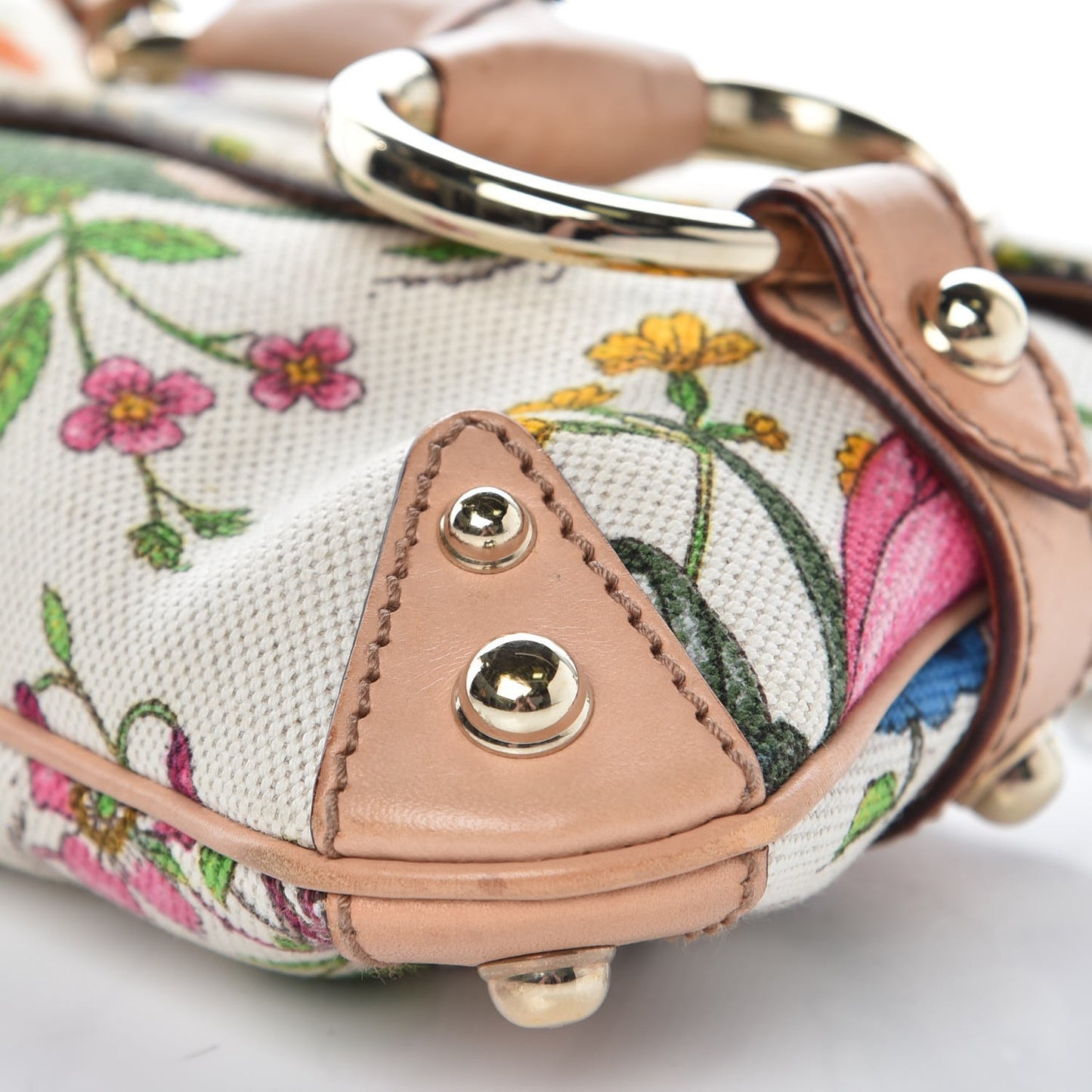 Canvas Flora Floral Horsebit Clutch Off White