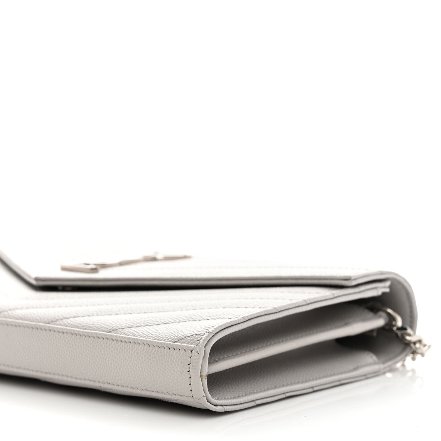 Saint Laurent Grain De Poudre Matelasse Chevron Monogram Chain Wallet Light Grey 10 of 12