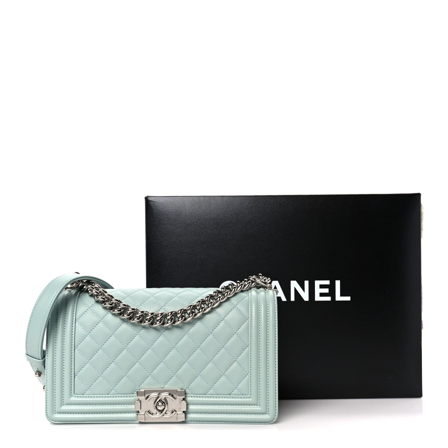 Chanel Calfskin Quilted Medium Boy Flap Light Blue 11 of 11