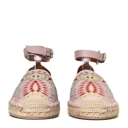 Valentino Garavani Calfskin Embroidered Cutout Ajour Ankle Wrap Espadrilles 38 Water Rose 3 of 12