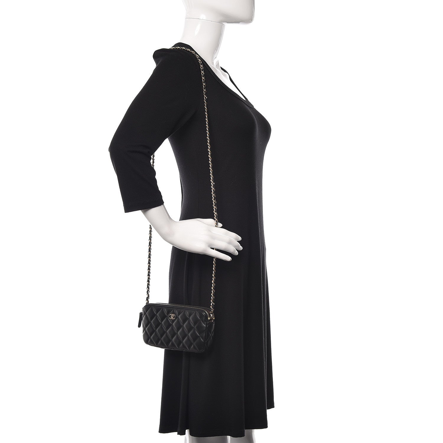 Chanel Lambskin Quilted Small Clutch With Chain Black 2 of 14