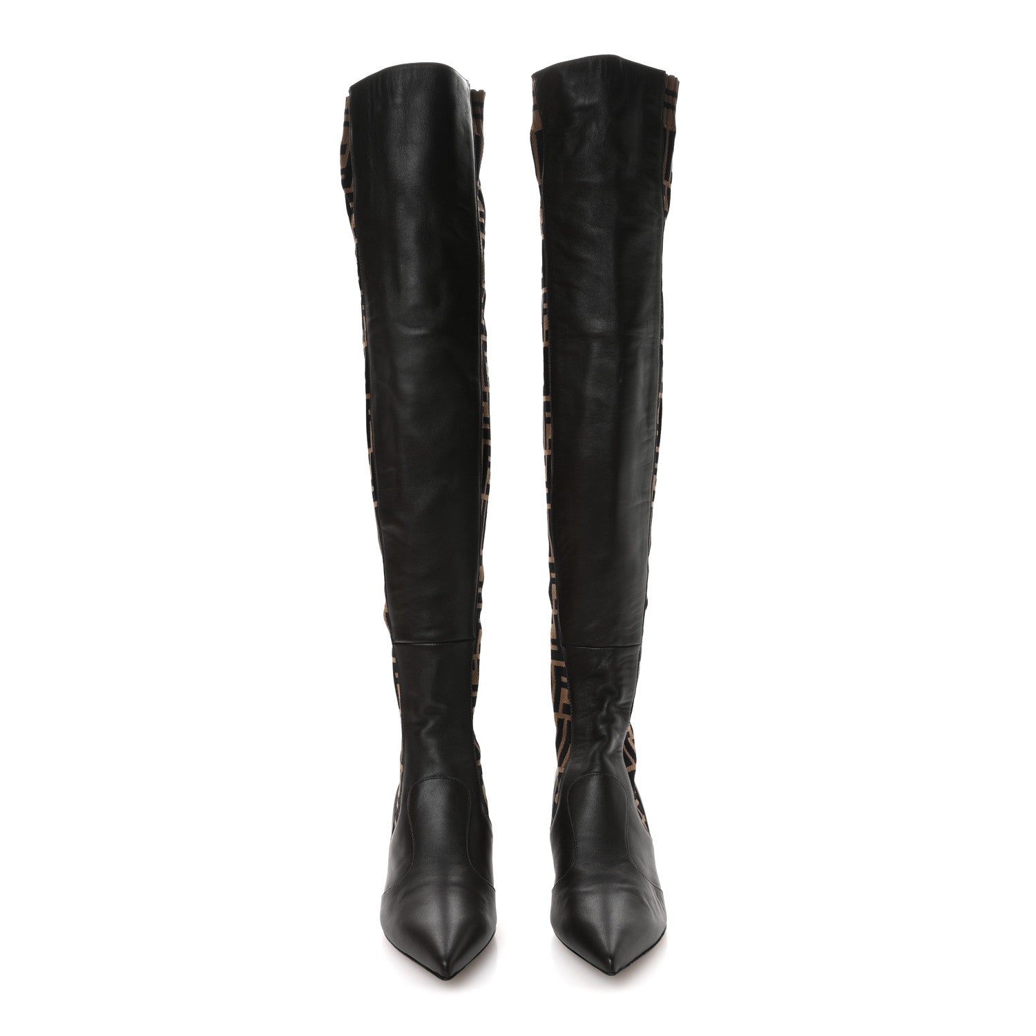 Fendi Nappa Microfiber Fabric FF Rockoko Thigh High Boots 37 Ebano
