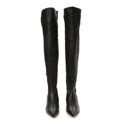 Fendi Nappa Microfiber Fabric FF Rockoko Thigh High Boots 37 Ebano Tobacco Black 3 of 8