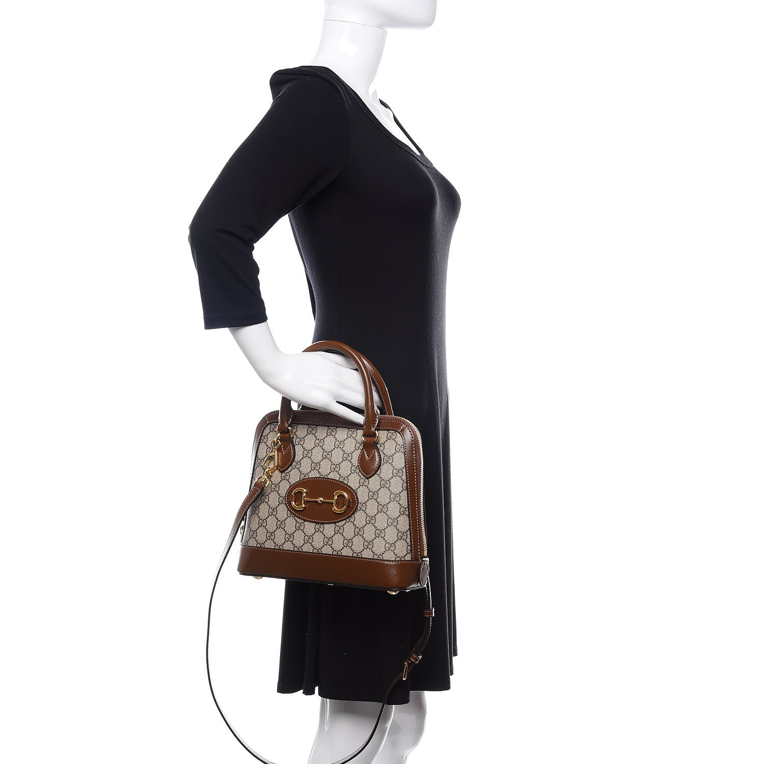 Gucci GG Supreme Monogram Azalea Calfskin Small Horsebit 1955 Top Handle Bag Beige Ebony Brown Sugar 3 of 11