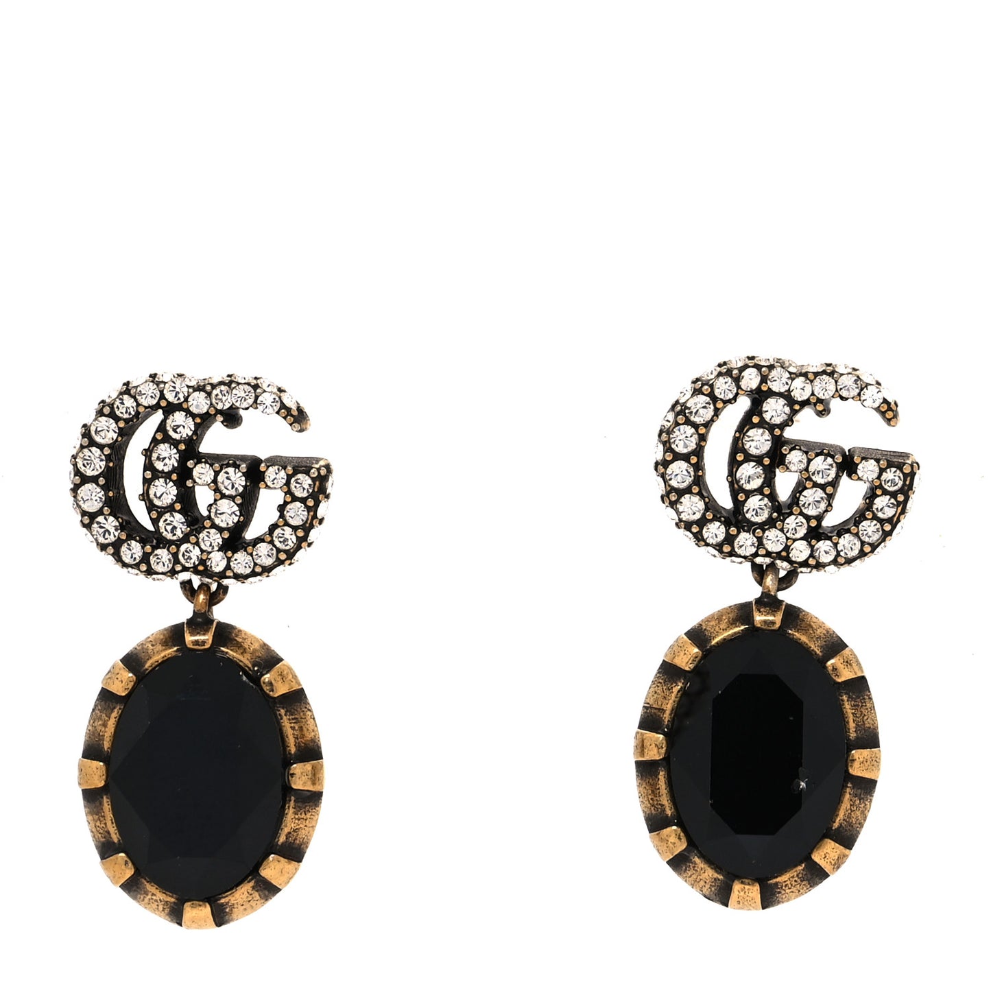 Crystal Double G Earrings Black Aged Gold