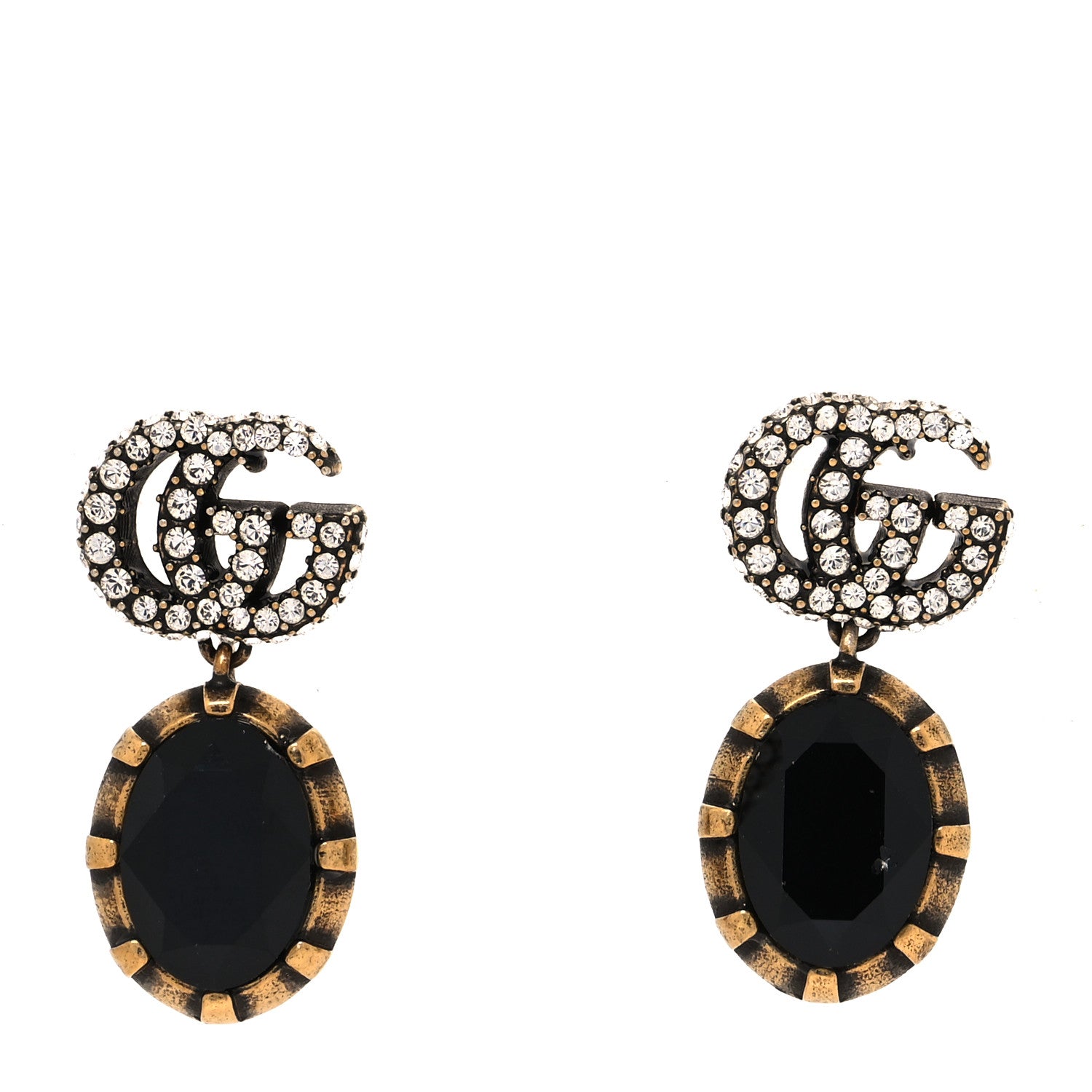 Gucci Crystal Double G Earrings Black Aged Gold 1 of 4
